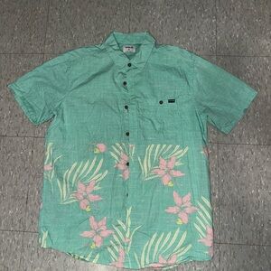 Hurley Mint Green Floral Short Sleeve Button-Up Shirt
